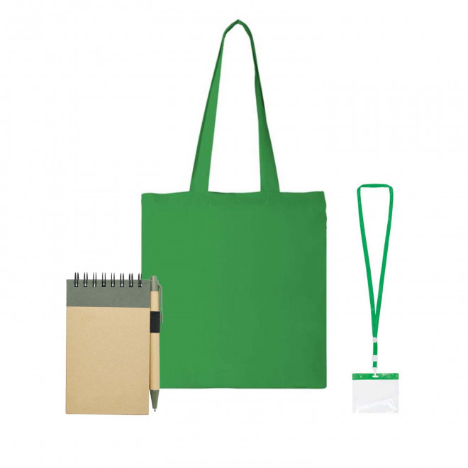 SET TOTE BAG BADGE ET BLOC NOTES PERSONNALISABLE 'FAIR' - vert