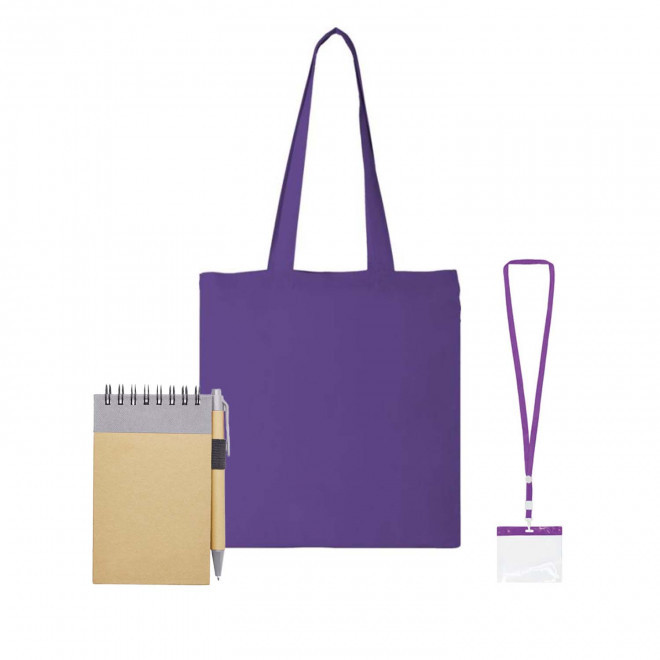 SET TOTE BAG BADGE ET BLOC NOTES PERSONNALISABLE 'FAIR' - violet