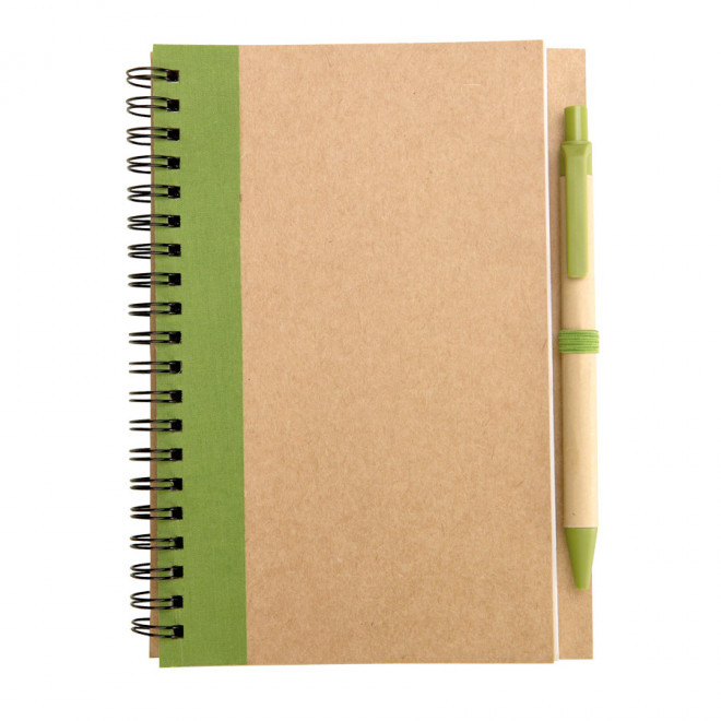 CARNET À SPIRALE PERSONNALISÉ LIGNÉ AVEC STYLO RECYCLÉS 'RAMSES' - vert clair