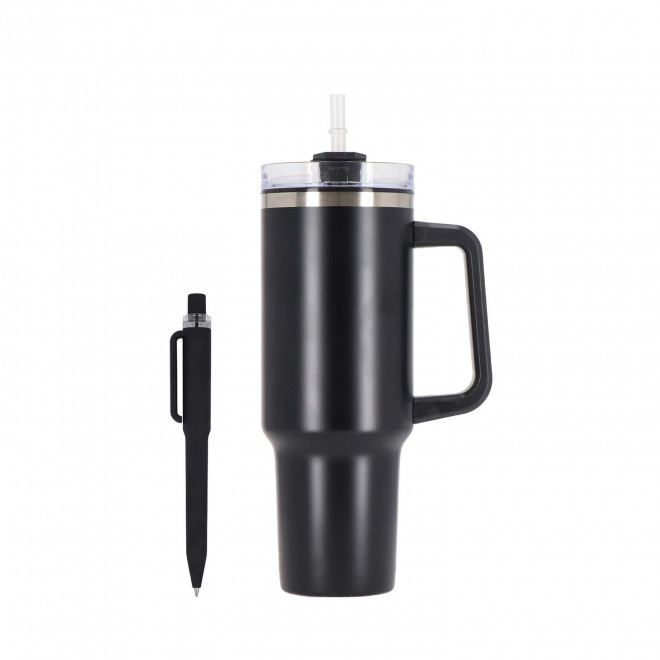 SET MUG ET STYLO PERSONNALISABLE 'STANLI' - noir