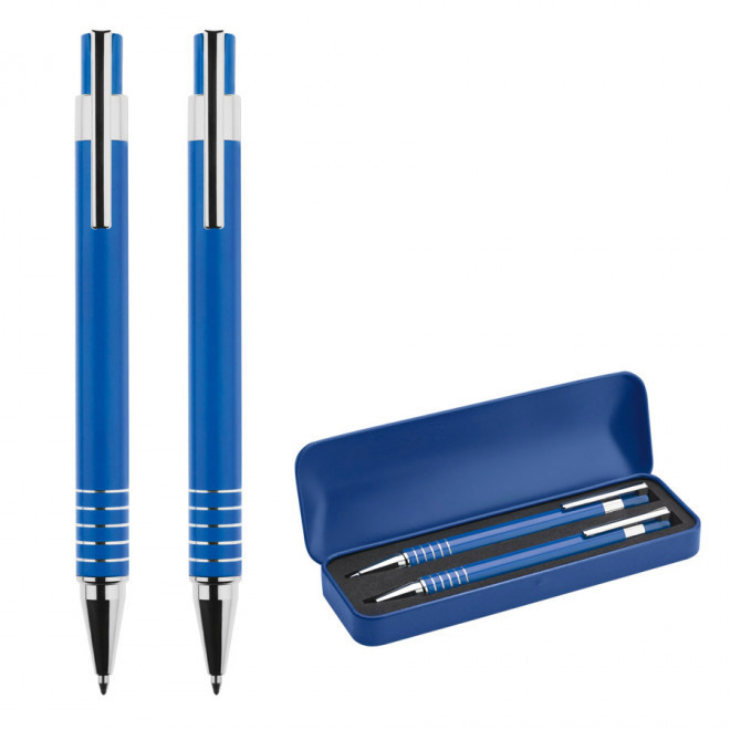 PARURE STYLO PUBLICITAIRE & PORTE-MINES GRAVÉS 'MONTEBELLO' - bleu