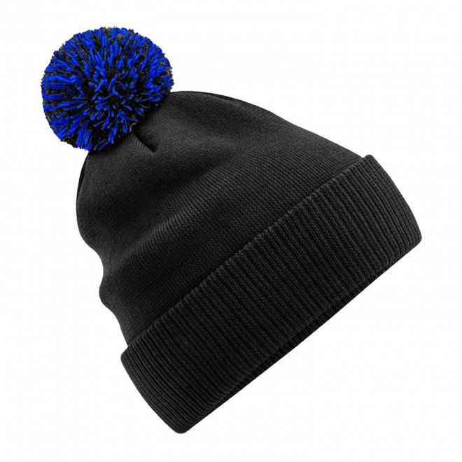 BONNET PERSONNALISABLE POMPOM BEECHFIELD® 'SNOBI' - noir/bleu royal