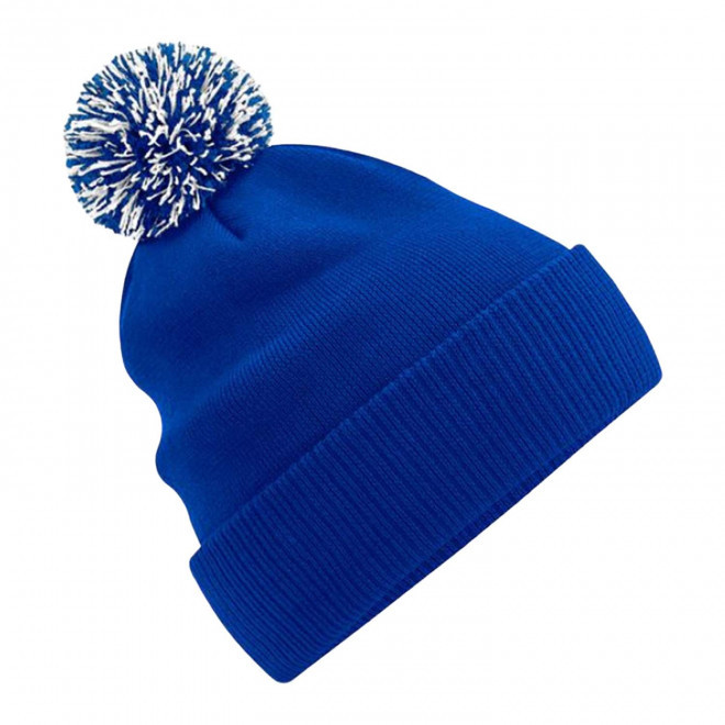 BONNET PERSONNALISABLE POMPOM BEECHFIELD® 'SNOBI' - bleu royal/blanc