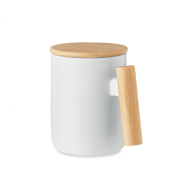 MUG PUBLICITAIRE EN PORCELAINE 'PORDIRA' - blanc/bambou