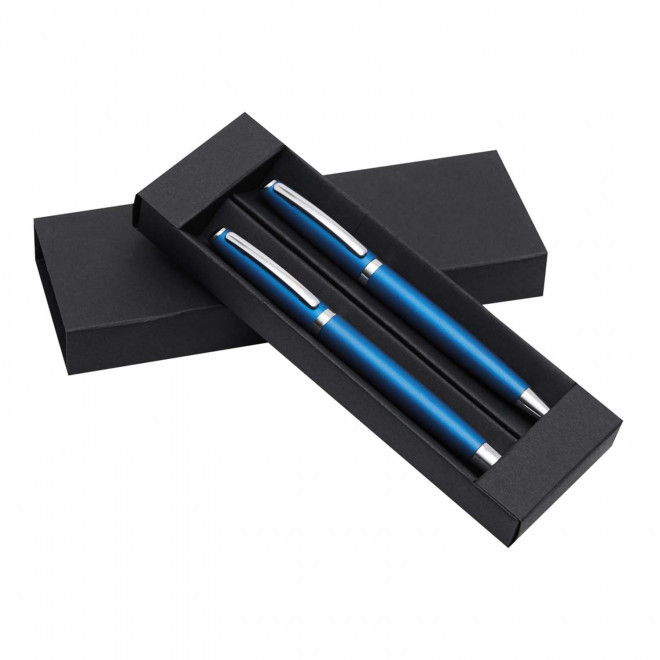 PARURE STYLO BILLE PUBLICITAIRE & ROLLER GRAVÉS 'COURBEVOIE' - bleu
