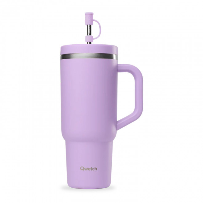 MUG ISOTHERME AVEC POIGNEE 900ML QWETCH® PERSONNALISABLE 'TRAVEL CUP' - lavande