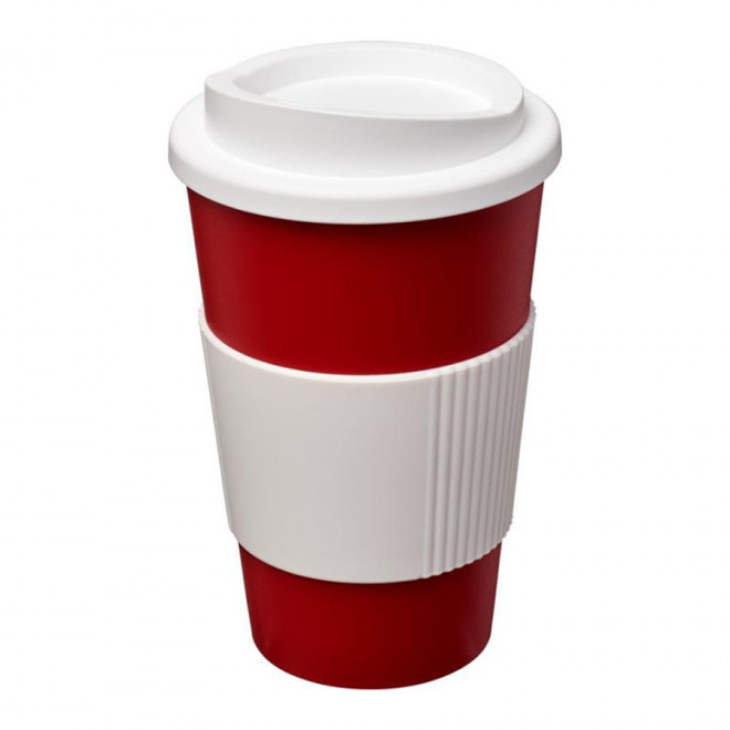 GOBELET PUBLICITAIRE GRIP ISOTHERME AMERICANO® 350 ML 'PULI' - rouge/blanc