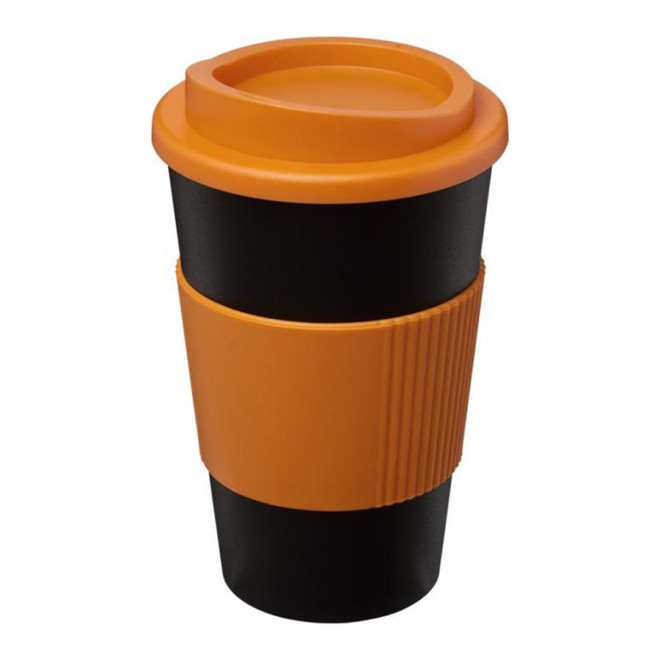 GOBELET PUBLICITAIRE GRIP ISOTHERME AMERICANO® 350 ML 'PULI' - noir/orange