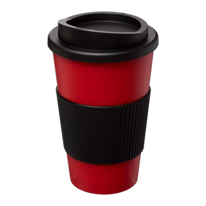 GOBELET PUBLICITAIRE GRIP ISOTHERME AMERICANO® 350 ML 'PULI' - rouge/noir