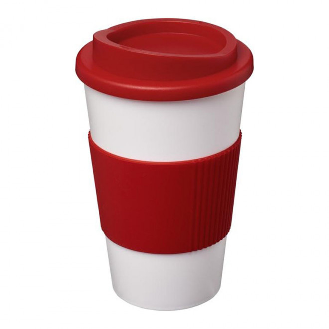 GOBELET PUBLICITAIRE GRIP ISOTHERME AMERICANO® 350 ML 'PULI' - blanc/rouge