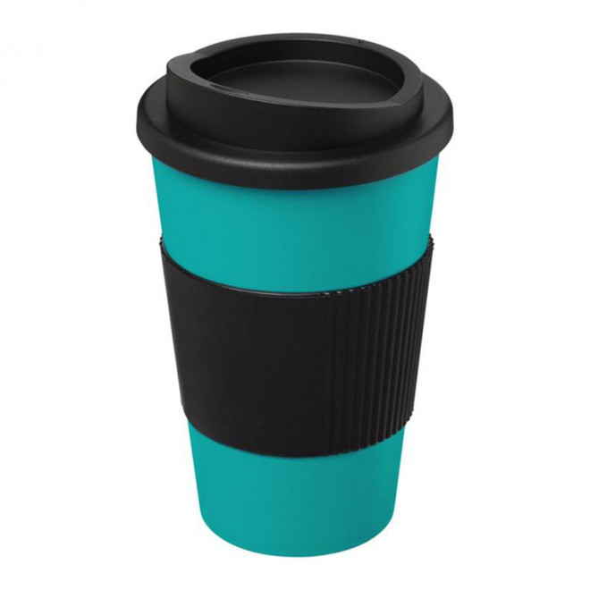 GOBELET PUBLICITAIRE GRIP ISOTHERME AMERICANO® 350 ML 'PULI' - turquoise/noir