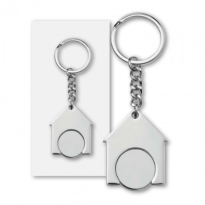 PORTE-CLÉS AVEC JETON PERSONNALISABLE 'EUROCASA' - argenté