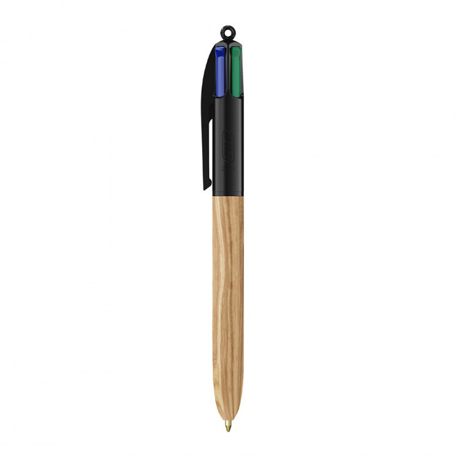 STYLO IMITATION BOIS PERSONNALISÉ 4 COULEURS BIC® 'WOOD STYLE' - noir/bois
