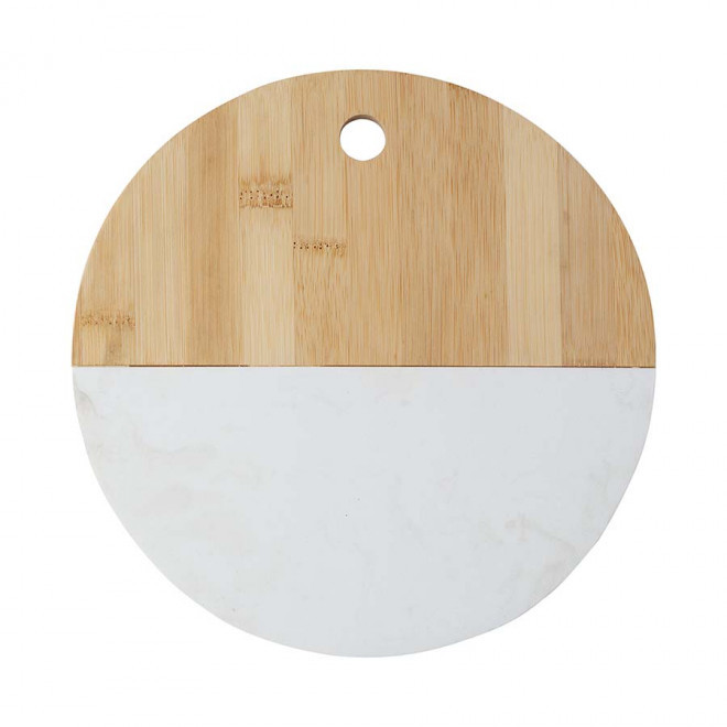 PLANCHE À DÉCOUPER PUBLICITAIRE MARBRE ET BAMBOU PERSONNALISABLE 'BOUMAR ROND' - brun