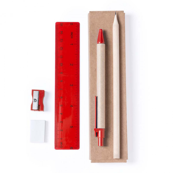 KIT DE BUREAU AVEC BOITE EN CARTON PERSONNALISABLE 'FIVE' - rouge