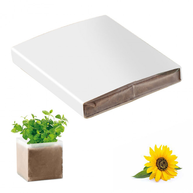 KIT PLANTATION PUBLICITAIRE SACHET PAPIER BLANC 'MUNDA QUADRI'  - tournesol