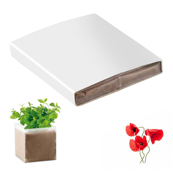 KIT PLANTATION PUBLICITAIRE SACHET PAPIER BLANC 'MUNDA QUADRI'  - coquelicot