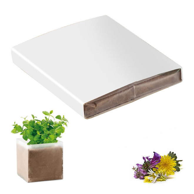 KIT PLANTATION PUBLICITAIRE SACHET PAPIER BLANC 'MUNDA QUADRI'  - mélange de fleurs sauvages