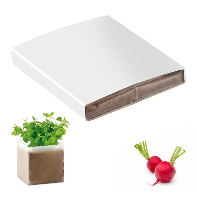 KIT PLANTATION PUBLICITAIRE SACHET PAPIER BLANC 'MUNDA QUADRI'  - radis