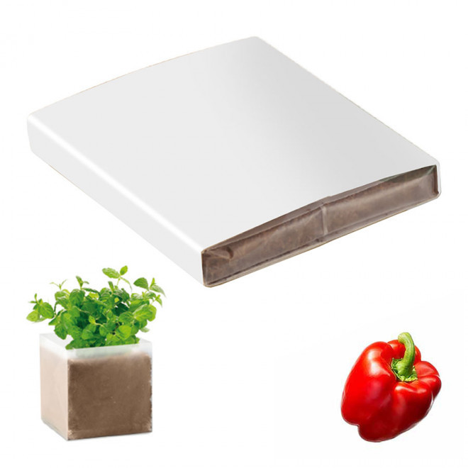 KIT PLANTATION PUBLICITAIRE SACHET PAPIER BLANC 'MUNDA QUADRI'  - poivron