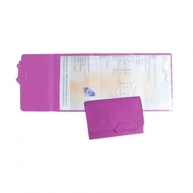 PORTE CARTE GRISE PUBLICITAIRE AVEC DECOUPE 'ROZEN' - fuchsia