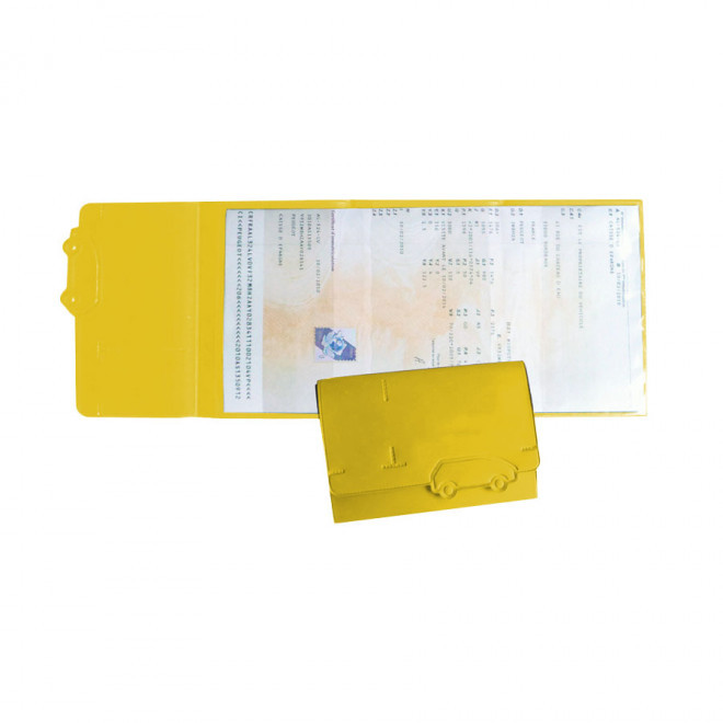 PORTE CARTE GRISE PUBLICITAIRE AVEC DECOUPE 'ROZEN' - jaune