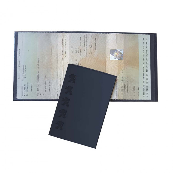 PORTE CARTE GRISE PUBLICITAIRE AVEC INCRUSTATION 'AVAM' - plomb