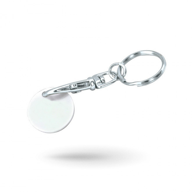 PORTE-CLES MOUSQUETON AVEC JETON PUBLICITAIRE 'SEGNO QUADRI' - blanc