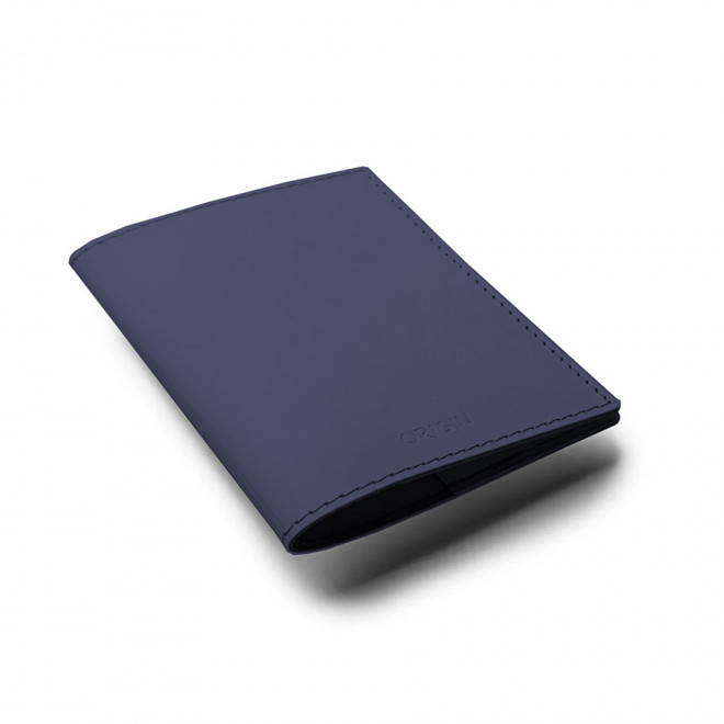 PORTE-PASSEPORT PUBLICITAIRE EN CUIR RECYCLE 'MARIA' - bleu jean