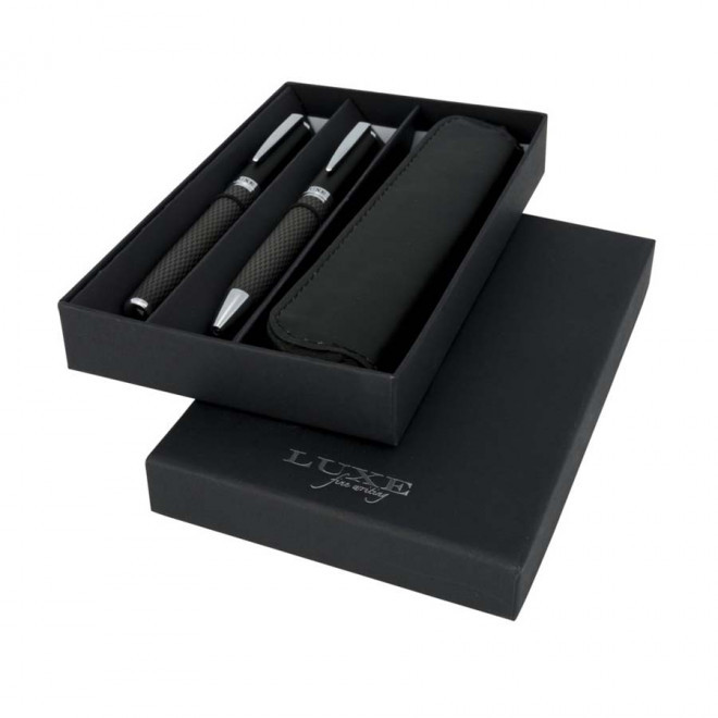 PARURE DE STYLO PERSONNALISABLE BILLE ET ROLLER 'CARBON'  - noir