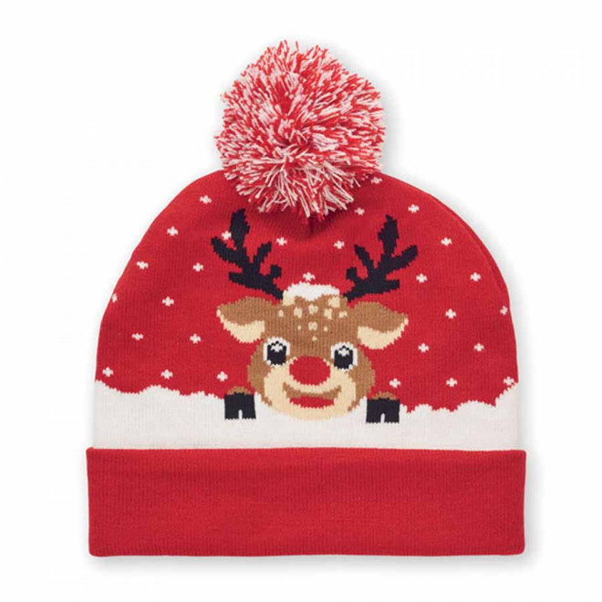 BONNET TRICOTE DE NOEL PUBLICITAIRE 'POMPOM' - rouge
