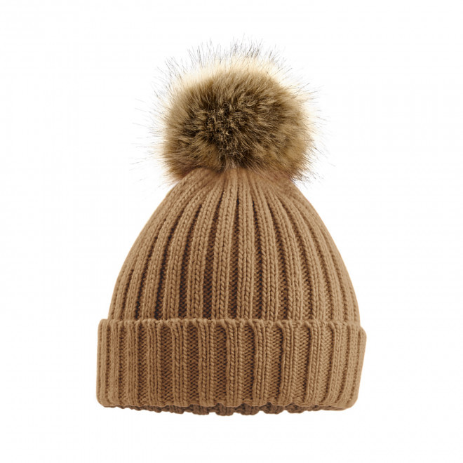 BONNET POMPON AMOVIBLE PERSONNALISABLE 'POMPOMO' - marron