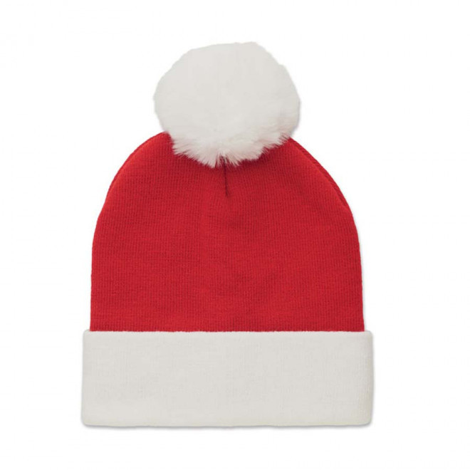 BONNET NOEL PUBLICITAIRE TRICOTE AVEC REVERS 'TRIKA' - rouge