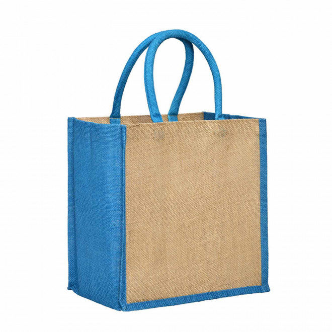 SAC EN JUTE PERSONNALISABLE SOUFFLET COLORE 'FALI' - turquoise