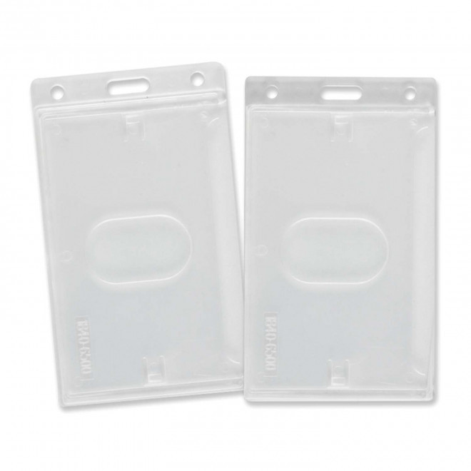 PORTE-BADGE PUBLICITAIRE VERTICAL RIGIDE ENCOCHE 'PERY' - transparent