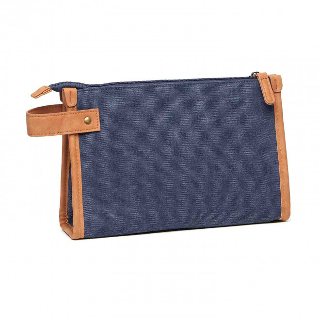 TROUSSE DE TOILETTE PERSONNALISABLE EN TOILE RECYCLE 'ZARRA' - bleu marine