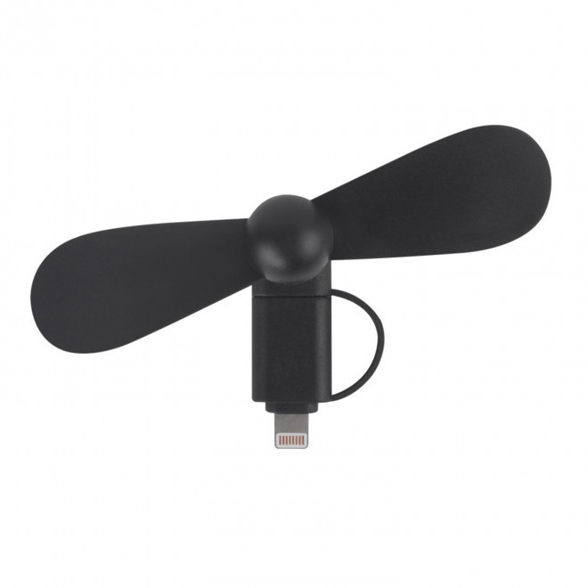VENTILATEUR 2 EN 1 AVEC EMBOÛT LIGHTNING ET MICRO-USB 'NOROIT' - noir