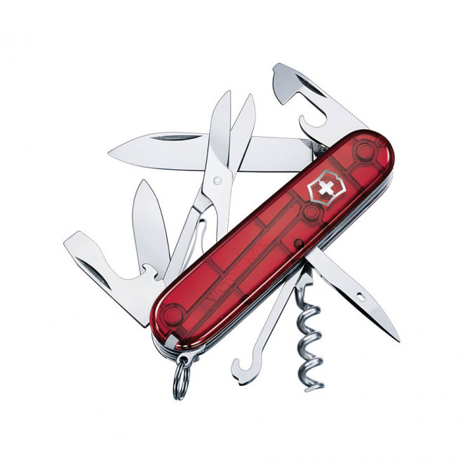 COUTEAU SUISSE PERSONNALISÉ 14 FONCTIONS 'CLIMBER' - rouge transparent