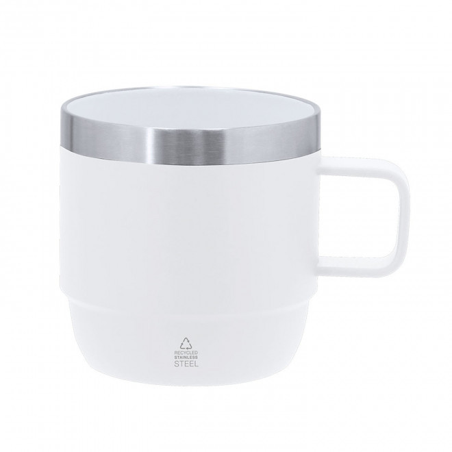 MUG ACIER ET CERAMIQUE PERSONNALISE 180ML 'BLUYVO' - blanc