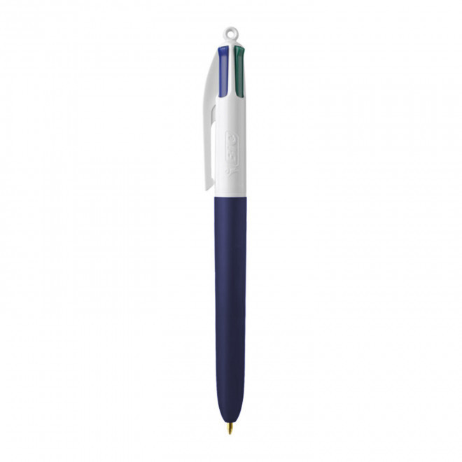 RAPIDE 4J - STYLO BIC® 4 COULEURS PERSONNALISÉ 'SOFT STYLE' - blanc/bleu