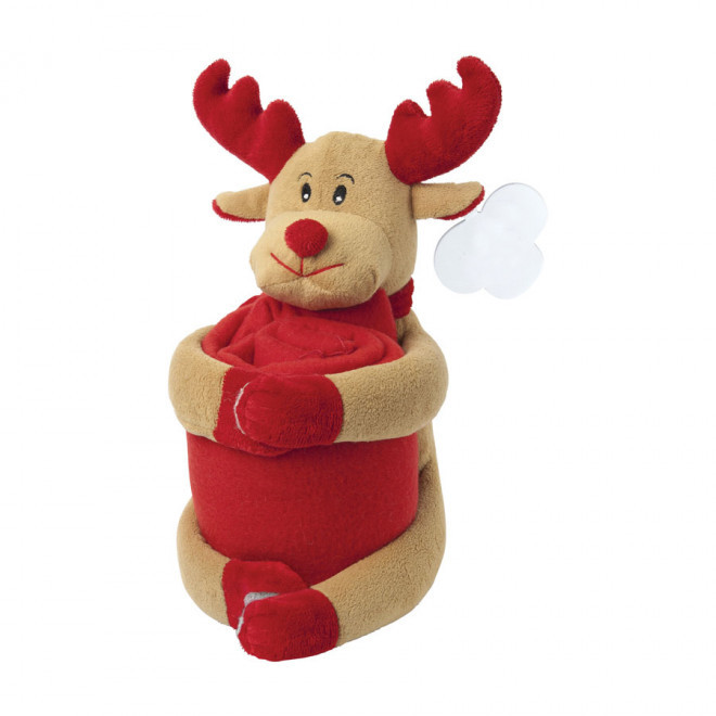 PELUCHE DE NOËL AVEC PLAID POLAIRE PUBLICITAIRE 'JACQUOT' - renne