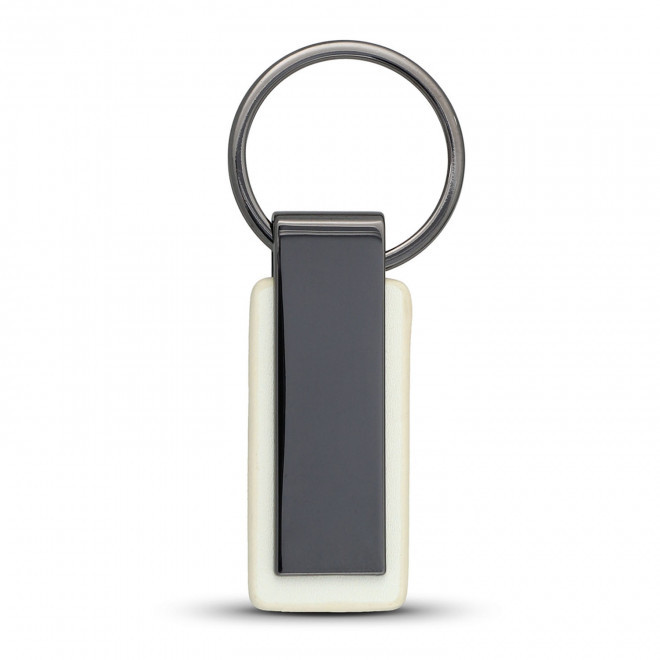 PORTE CLE PERSONNALISABLE EN PU ET ZAMAC 'COLTY' - blanc