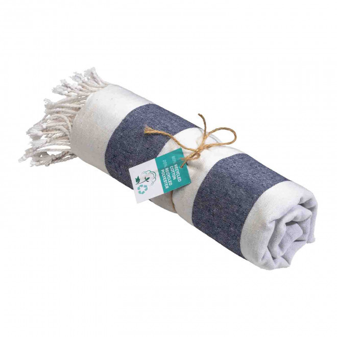 PAREO/FOUTA PERSONNALISABLE 'HORTENSE 180 RECYCLE RAYE' - marine