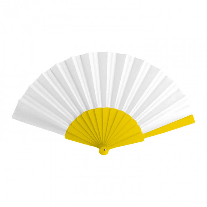 EVENTAIL PERSONNALISABLE EN PLASTIQUE TISSU 'FANNY QUADRI' - jaune