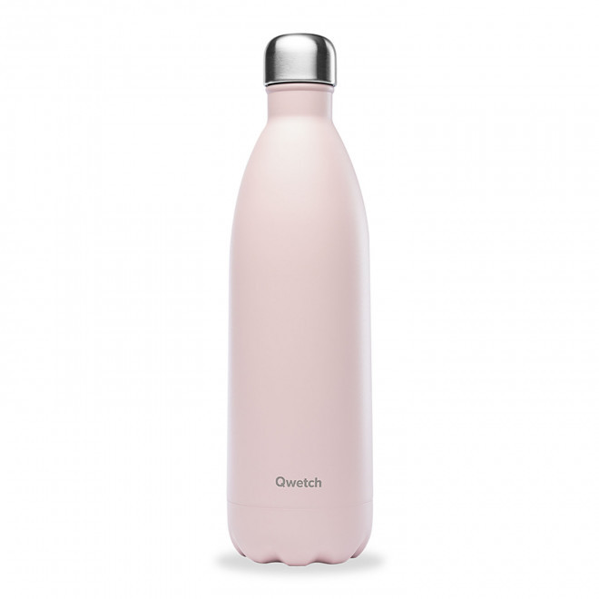 BOUTEILLE ISOTHERME PERSONNALISABLE INOX 1 L QWETCH® - rose pastel