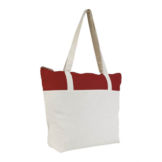 SAC SHOPPING PUBLICITAIRE ZIPPÉ EN COTON BICOLORE 'AURIANO CABAS' 220 GR/M² - rouge