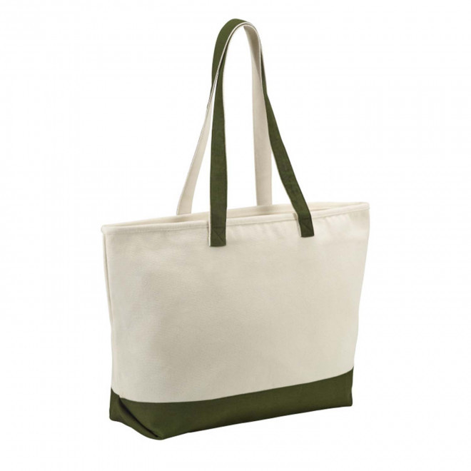 CABAS PERSONNALISABLE EN COTON ZIPPEE 'ANTIGUA' - vert kaki