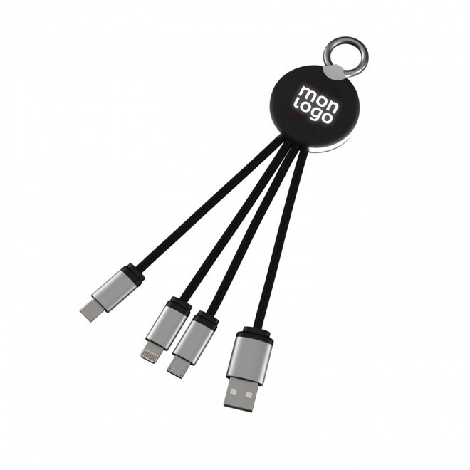 CABLE PERSONNALISABLE ECO 3EN1 LUMINEUX 'ANAT RING' - noir / blanc