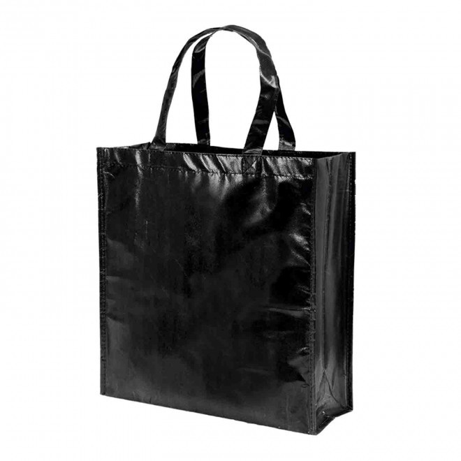 CABAS PERSONNALISABLE EN NON TISSE LAMINE BRILLANT 'VILLO' - noir