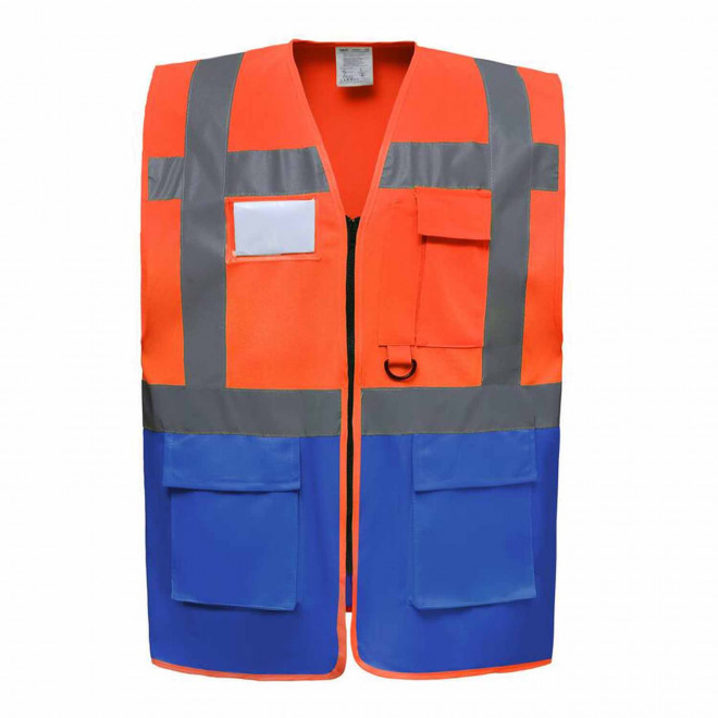 GILET SECURITE PERSONNALISABLE 'BERLIN RPET' - orange/bleu